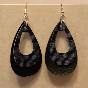 Handmade Faux Leather Blue and Black Earrings